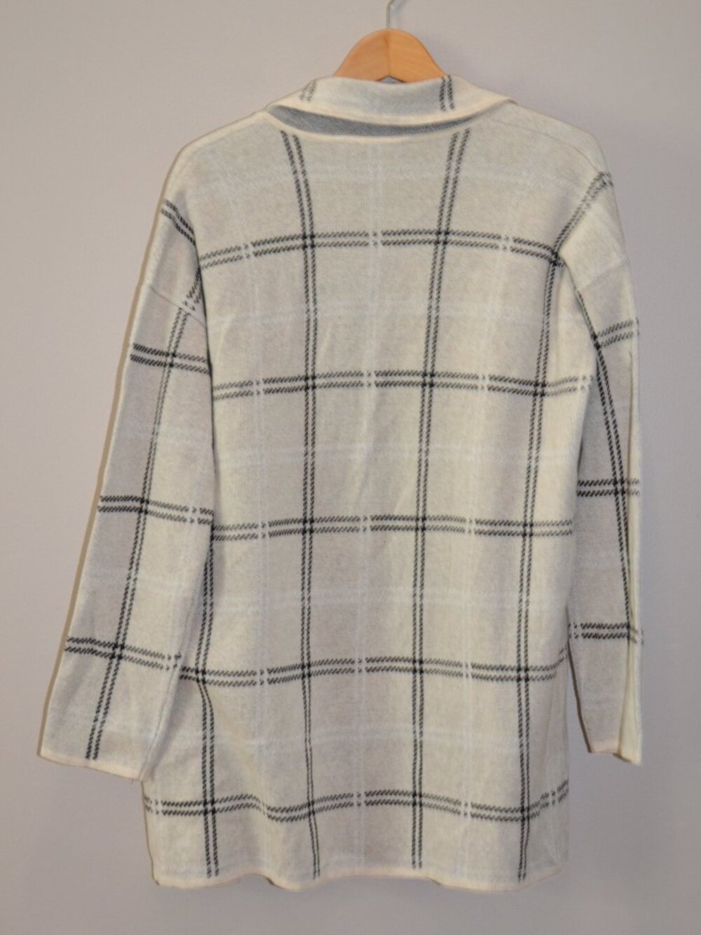 LOFT New Windowpane plaid sweater jacket blazer Cream/black Cotton cardigan L - Picture 10 of 10